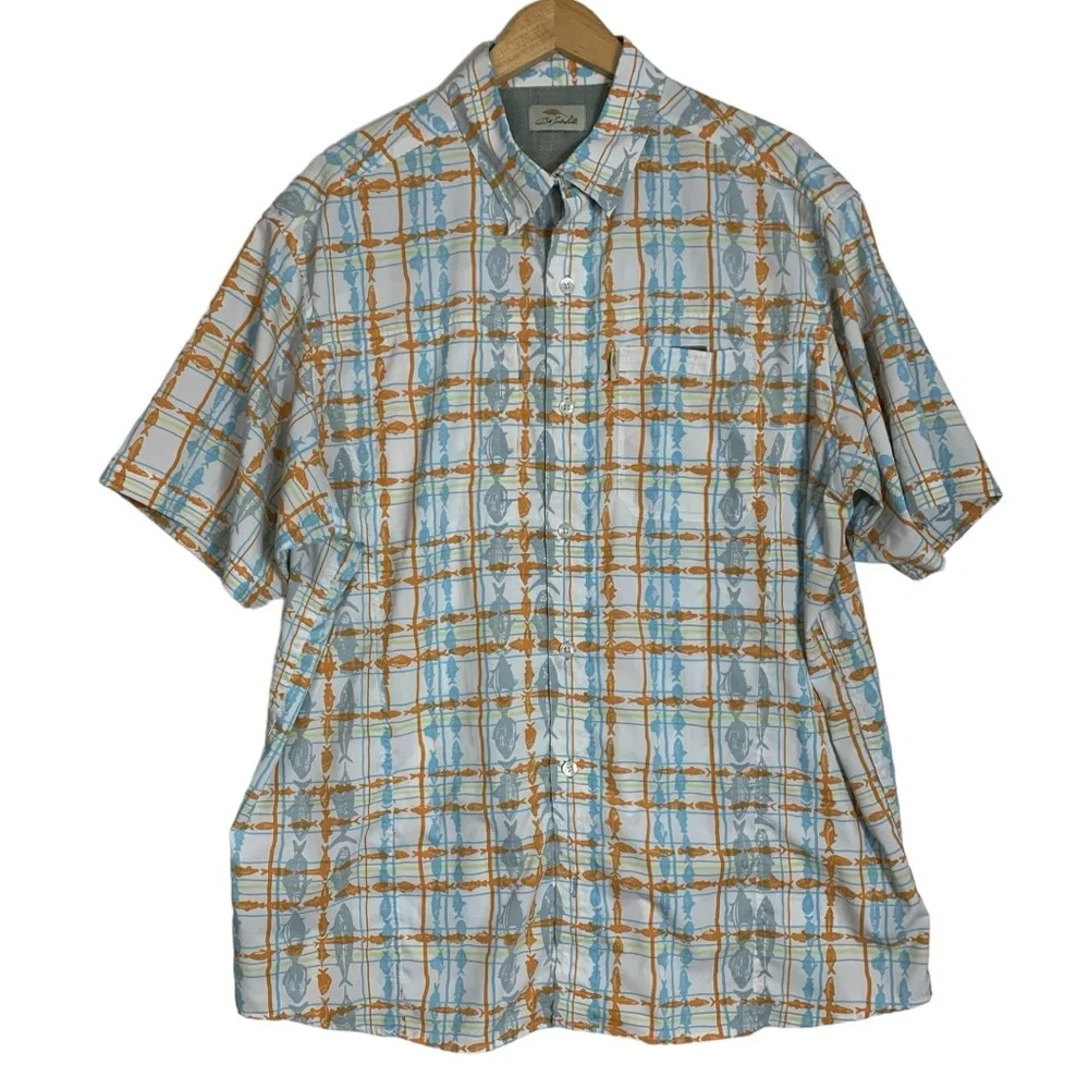 Bob Timberlake  Men’s Fish Print Short Sleeve Button Down Casual Shirt Size XL